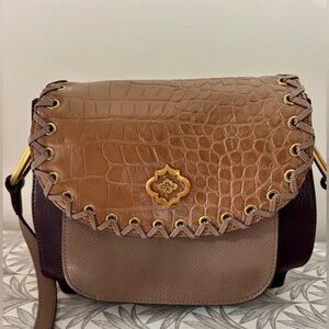 orYANY Multi-Tone Leather Crossbody Bag in Brown and Taupe